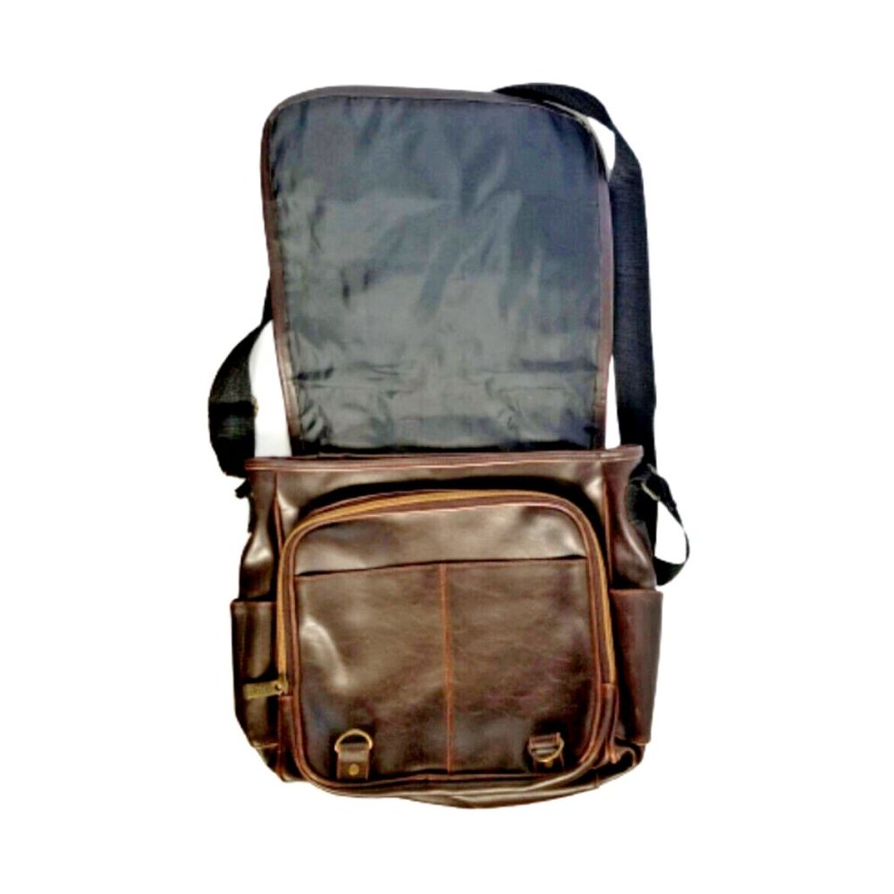 Vintage TOTES Brown Genuine Leather Messenger Bag Crossbody Satchel - Picture 8 of 13